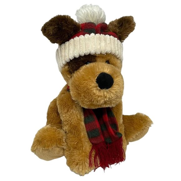 Hug Fun International Plush Dog In Red Plaid Hat & Scarf Stuffed Animal Toy 11" - Picture 3 of 10